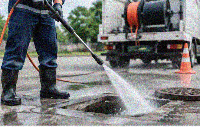 High pressure sewer line water jetting service